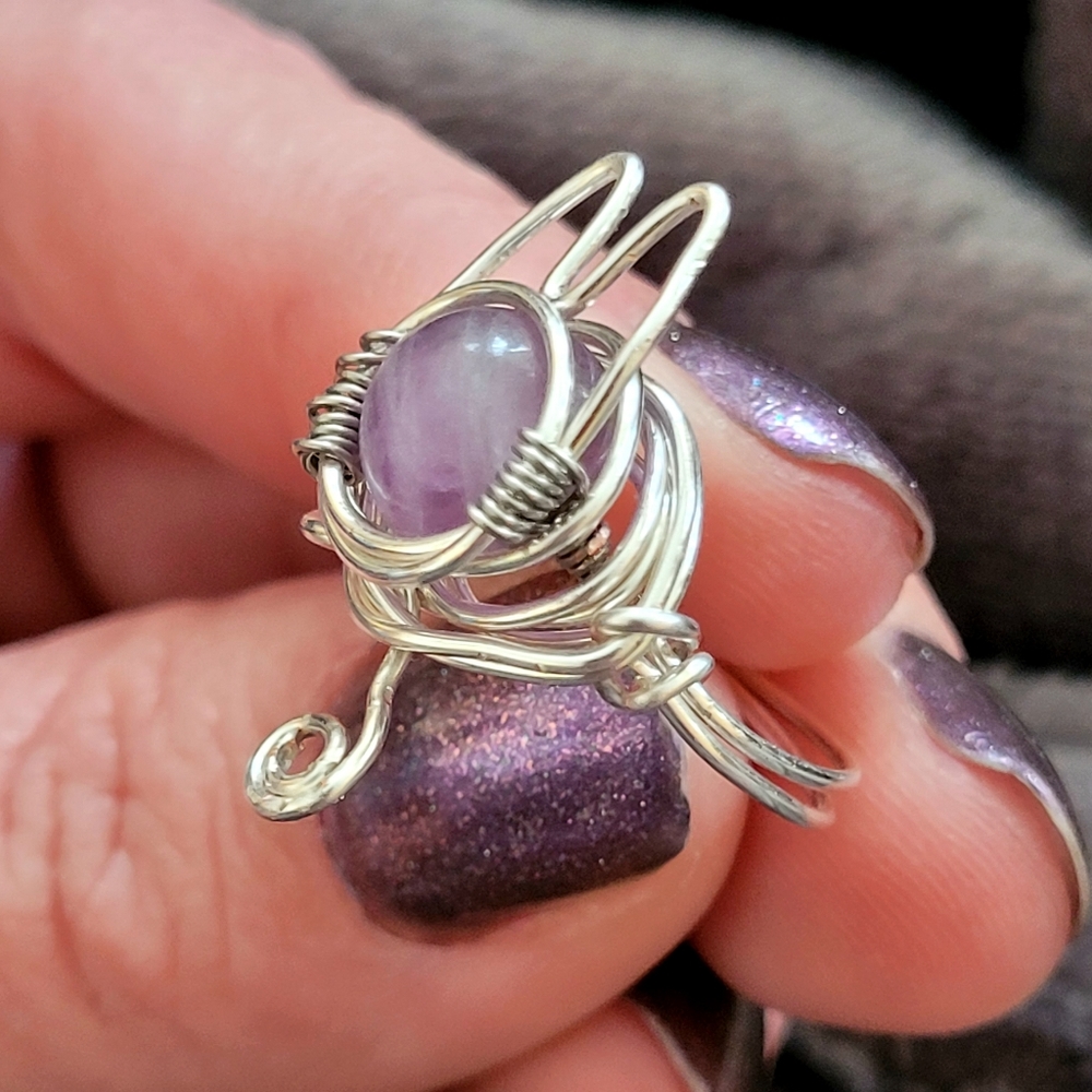 Wire Wrapped Amethyst Kitty Cat Ring - image 8